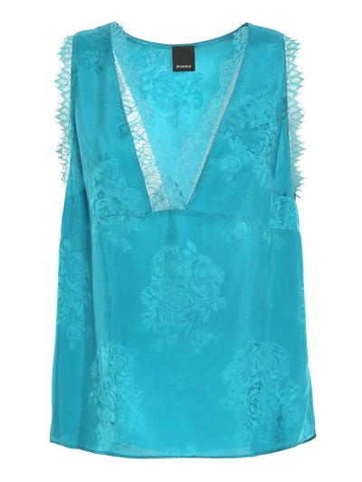 Pinko Lingerie Top In Viscose And Lace In Blue