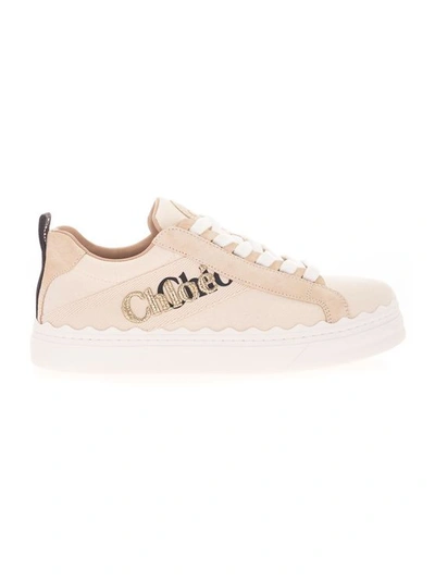 Chloé Embroidered Logo Sneakers In Beige