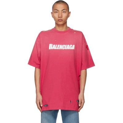 Balenciaga Oversized Distressed Logo-print Cotton-jersey T-shirt In Red |  ModeSens