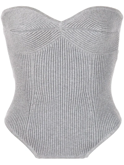 Fleur Du Mal Strapless Cropped Ribbed-knit Top In Heather Grey