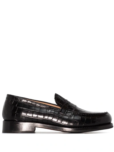 Grenson Black Philippa Mock Croc Penny Loafers