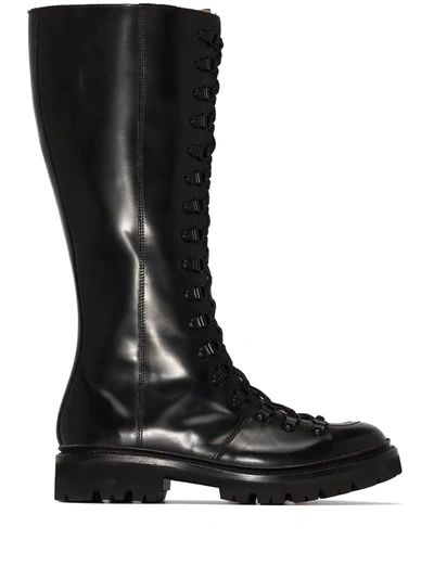 Grenson Black Nanette Knee-high Leather Lace-up Boots