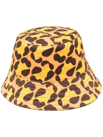 Fendi Kids' Leopard Print Logo Bucket Hat In Yellow