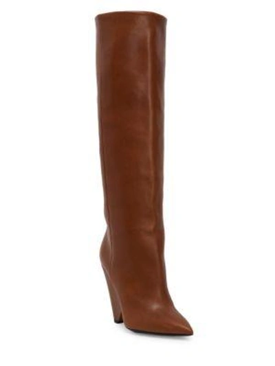 Saint Laurent Niki Tall Leather Boots In Cognac