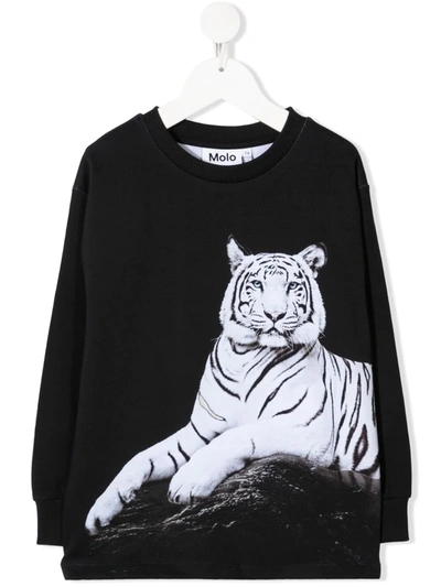 Molo Kids' Tiger Print Sweatshirt In Black