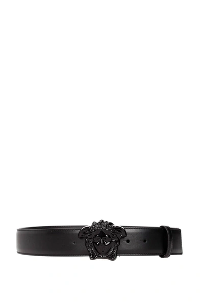 Versace Belts In Black Leather In Nero