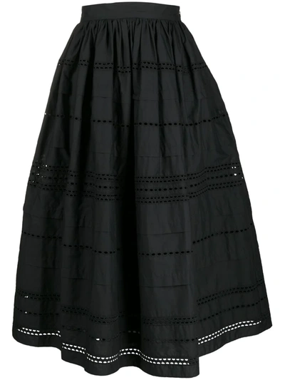 Red Valentino Black Bell Midi Skirt With Sangallo Embroidery