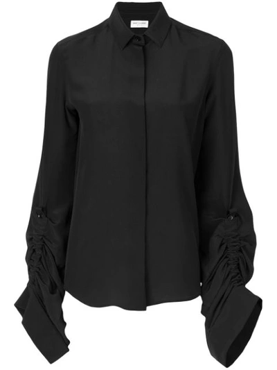 Saint Laurent Oversized Sliding Sleeves Shirt In Black