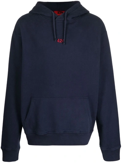 424 Logo-embroidered Cotton Hoodie In Blue