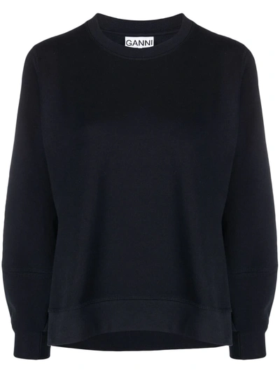 Ganni Dropped-shoulder Recycled-cotton And Recycled-polyester Blend Sweatshirt In Blue