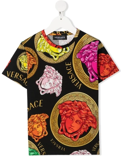 Versace Kids' Medusa Amplified Print Cotton T-shirt In Black