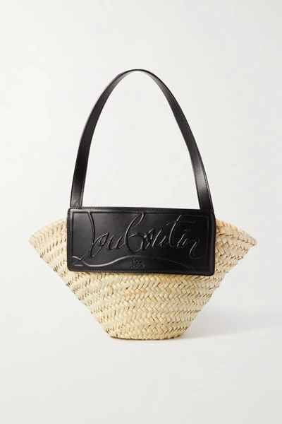 Christian Louboutin Loubishore Small Woven Straw And Embossed Leather Tote In Beige