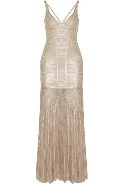 herve leger gold sequin dress THE METALLIC SANDRA DRESS – HERVÉ LÉGER main image 0