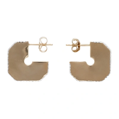 Adina Reyter Gold Square Pavé Dog Tag Hoop Earrings In Yellow Gold