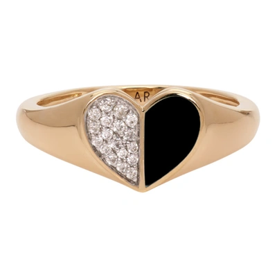 Adina Reyter Gold & Black Ceramic Pavé Folded Heart Ring In Gold/onyx