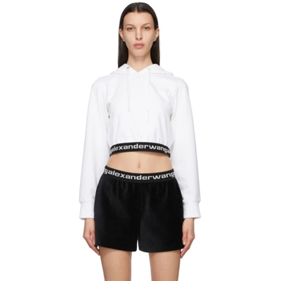 Alexander Wang T Stretch Corduroy Cropped Hoodie, Bright White