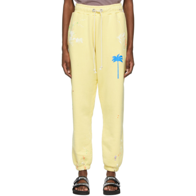 Palm Angels Yellow Paint Palm Tree Lounge Pants In Neutrals