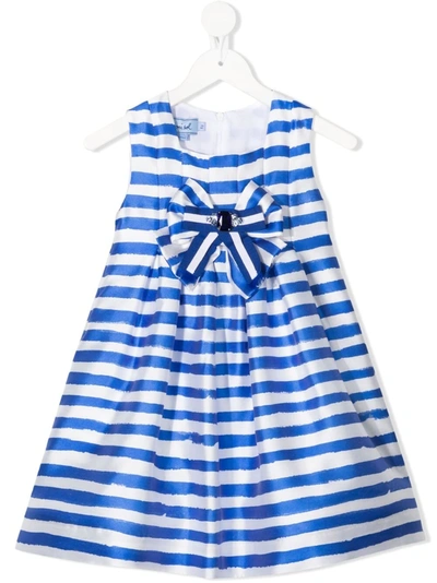 Mi Mi Sol Kids' Bow-embellished Striped Flared Dress In Blue