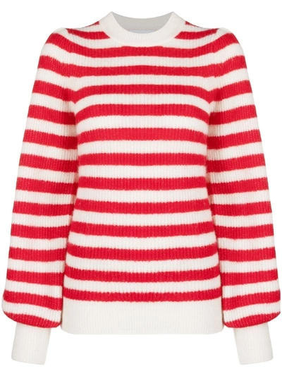 Ganni Soft Wool Knit Pullover - Striped In Flame Scarlet