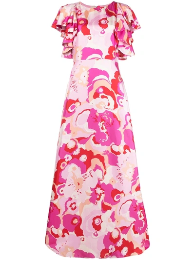 La Doublej Damigella Peonia Rose-print Silk Maxi Dress In Pink