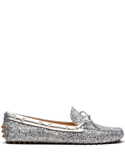 Car Shoe Glitter Loafers In Silver Colour