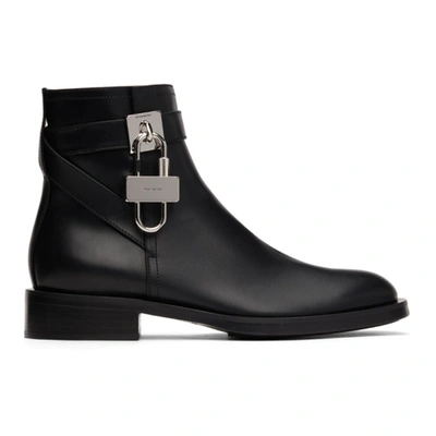 Givenchy Lock-embellished Leather Ankle Boots In Black