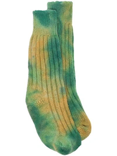 The Elder Statesman Green Yosemite Tie-dye Cashmere Socks