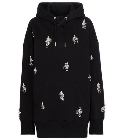 Givenchy Crystal-embellished Cotton Hooded Sweatshirt In Black Silver Grey