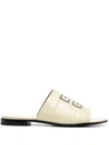 Givenchy 4g Slide Sandals In Beige Leather With Logo In White