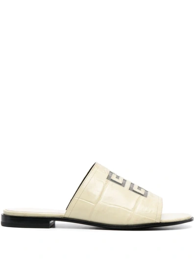 Givenchy 4g Slide Sandals In Beige Leather With Logo In White
