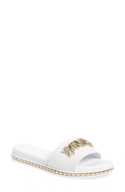Karl Lagerfeld Women's Bijou Embellished Slide Sandals Women's Shoes In Bright White