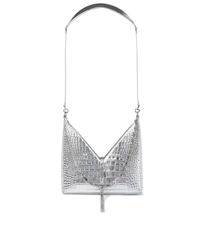 Givenchy Small Cut-out Metallic Croc-embossed Leather Shoulder Bag In Silver
