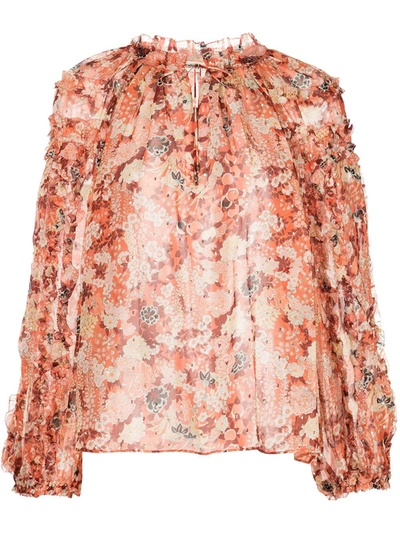 Ulla Johnson Adela Floral-print Fil Coupé Silk And Lurex-blend Blouse In Coral
