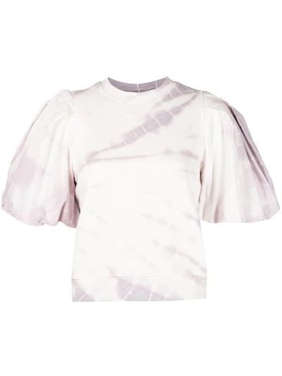 Ulla Johnson Elliott Tie-dye Puff Sleeve Sweatshirt In White/lilac