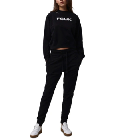 Fcuk Cropped Crewneck Sweatshirt In Black