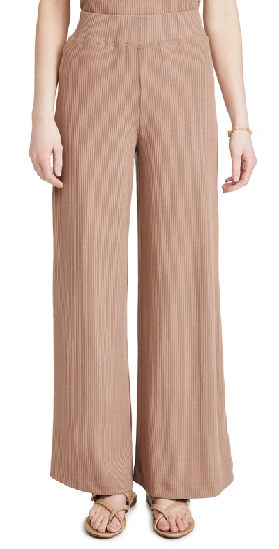 L Agence The Crawford Rib Knit Wide-leg Pants In Hazelnut