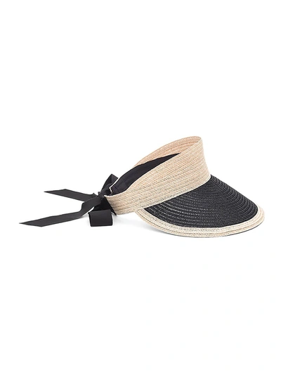 Eugenia Kim Ricky Natural & Black Woven Straw Visor In Multi-colour