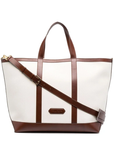 Tom Ford Logo-patch Canvas Tote Bag In Beige