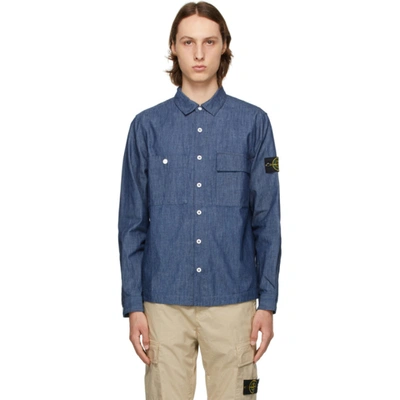 Stone Island Logo-appliquéd Cotton-chambray Shirt In Blue | ModeSens