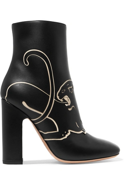 Valentino Garavani Panther Leather Ankle Boots In Black