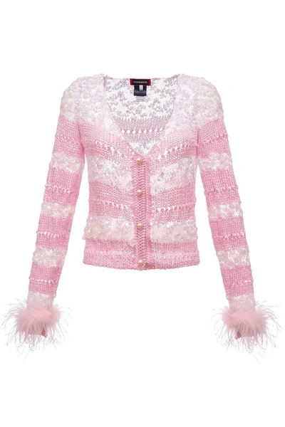 Andreeva Pink Handmade Knit Jumper With Detachable Feather Details On The Cuffs And Pearl Buttons