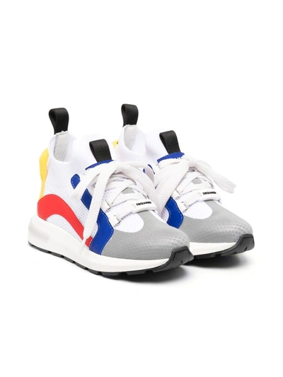 Dsquared2 Teen Colour-block Sock-style Sneakers In White