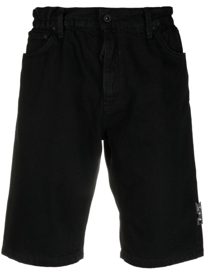 Off-white Logo-patch Denim Shorts In Black