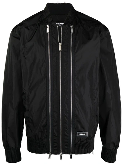 Dsquared2 Bomber In Technical Fabric With Triple Zip In Black