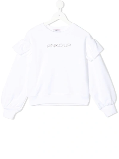 Pinko Teen Ruffle-embellished Sweatshirt In White