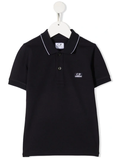 C.p. Company Kids' Logo-print Short-sleeved Polo Shirt In Blue