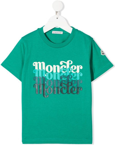 Moncler Kids' Multi Logo-print T-shirt In Green