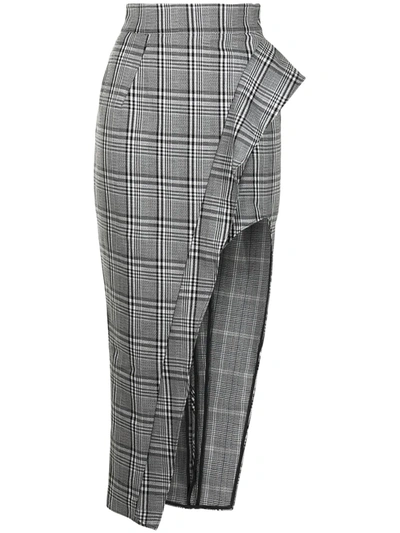 Maticevski 'emblem' Side Panel Detail Thigh Slit Checker Skirt In Black