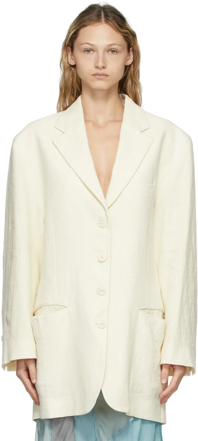 Acne Studios Oversized Single-breasted Ramie Jacket In White Acne Studios Oversized Single-breasted Ramie Jacket In White