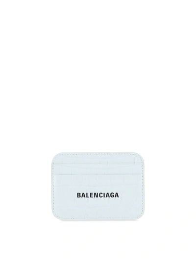 Balenciaga Croco Leather Card Holder In White In Optic White/ L Black